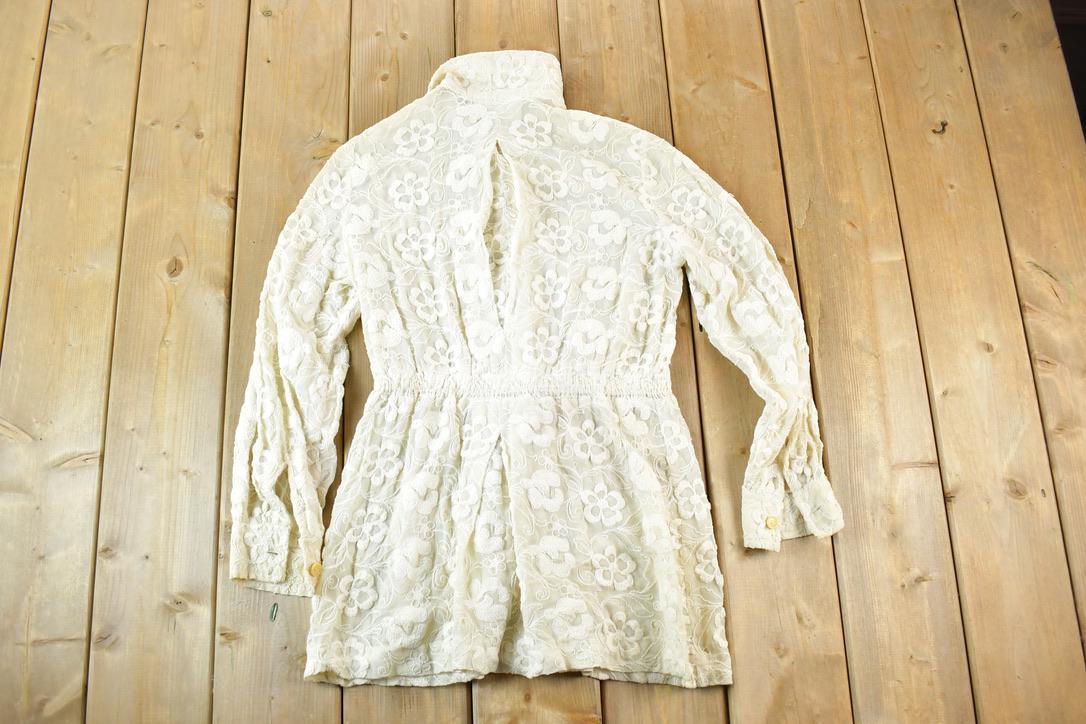 Vintage 1960s Lace Floral Knit Abstract Pattern Crewneck Sweater Women's Small