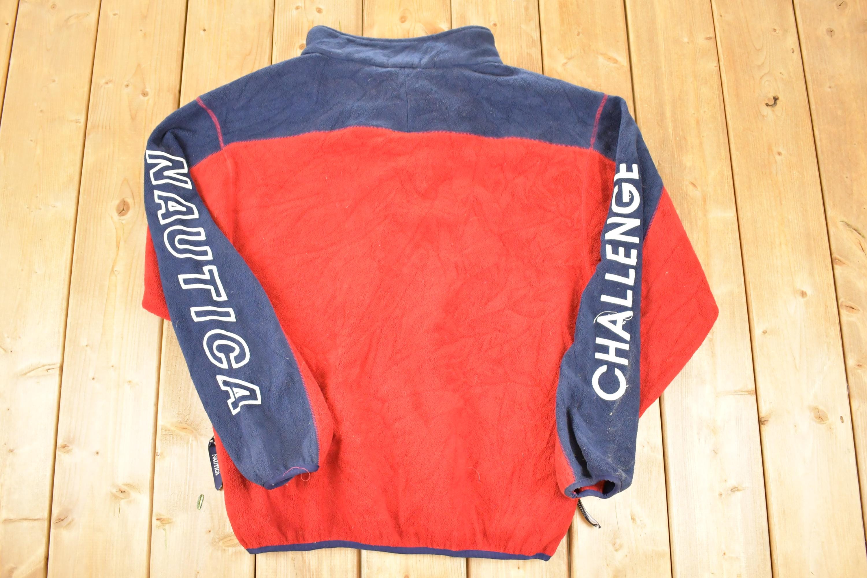 Vintage 1990s Nautica Challenge Fleece Quarter Zip Outdoorsman Sweater Men's L