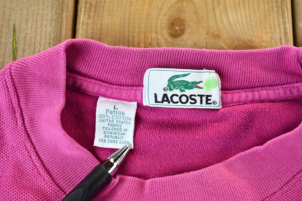 Vintage 1990s Bright Pink Lacoste Alligator Logo Single Stitch Textured Pocket T-Shirt