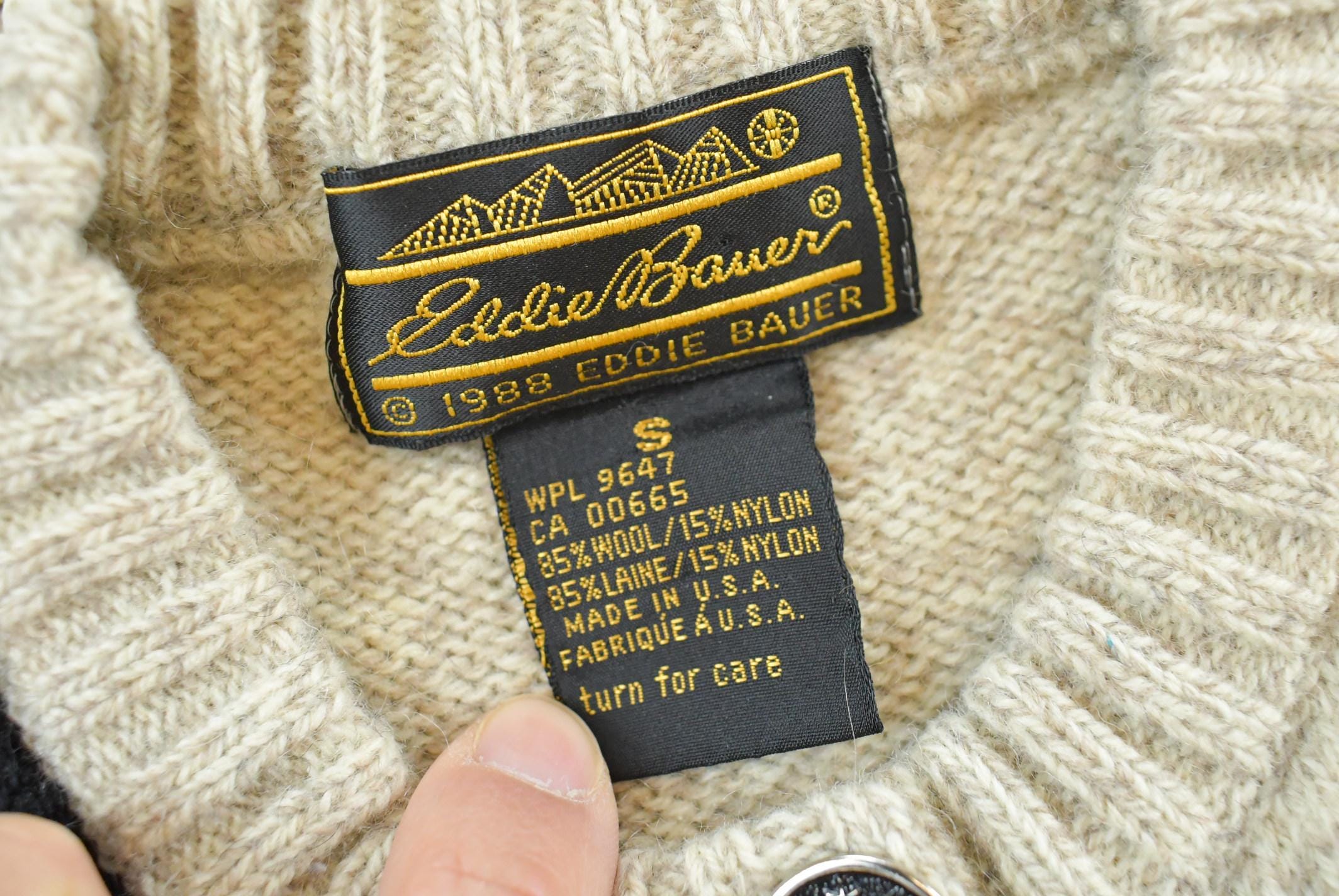 Vintage 1988 Eddie Bauer Wool Knit Animal Nature Cardigan Mens S