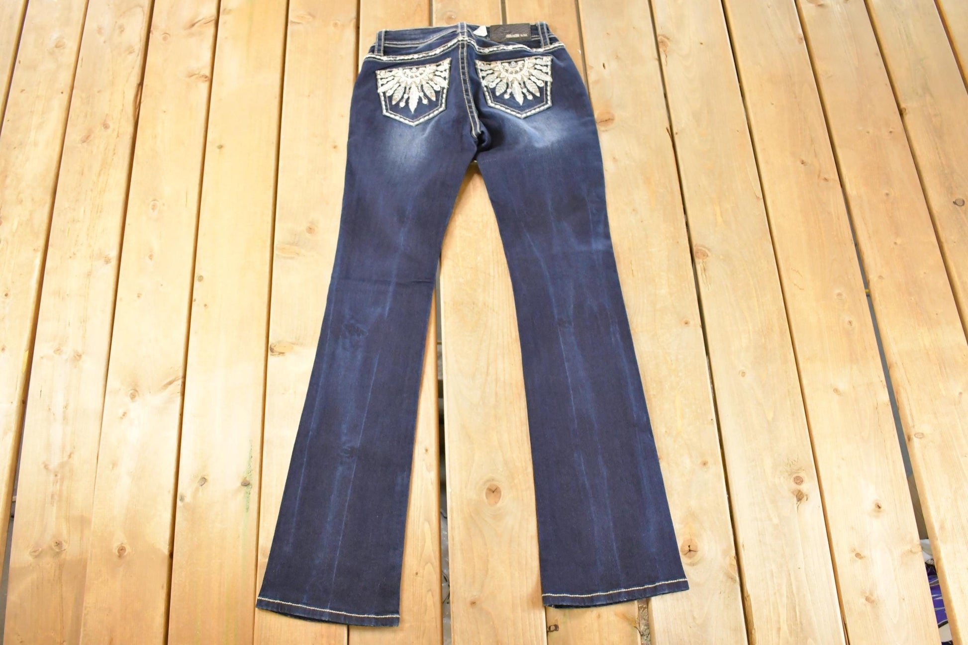 Vintage Deadstock Y2K Grace In LA Bedazzled Bootcut Low Rise Jeans Women's Size 26 x 31