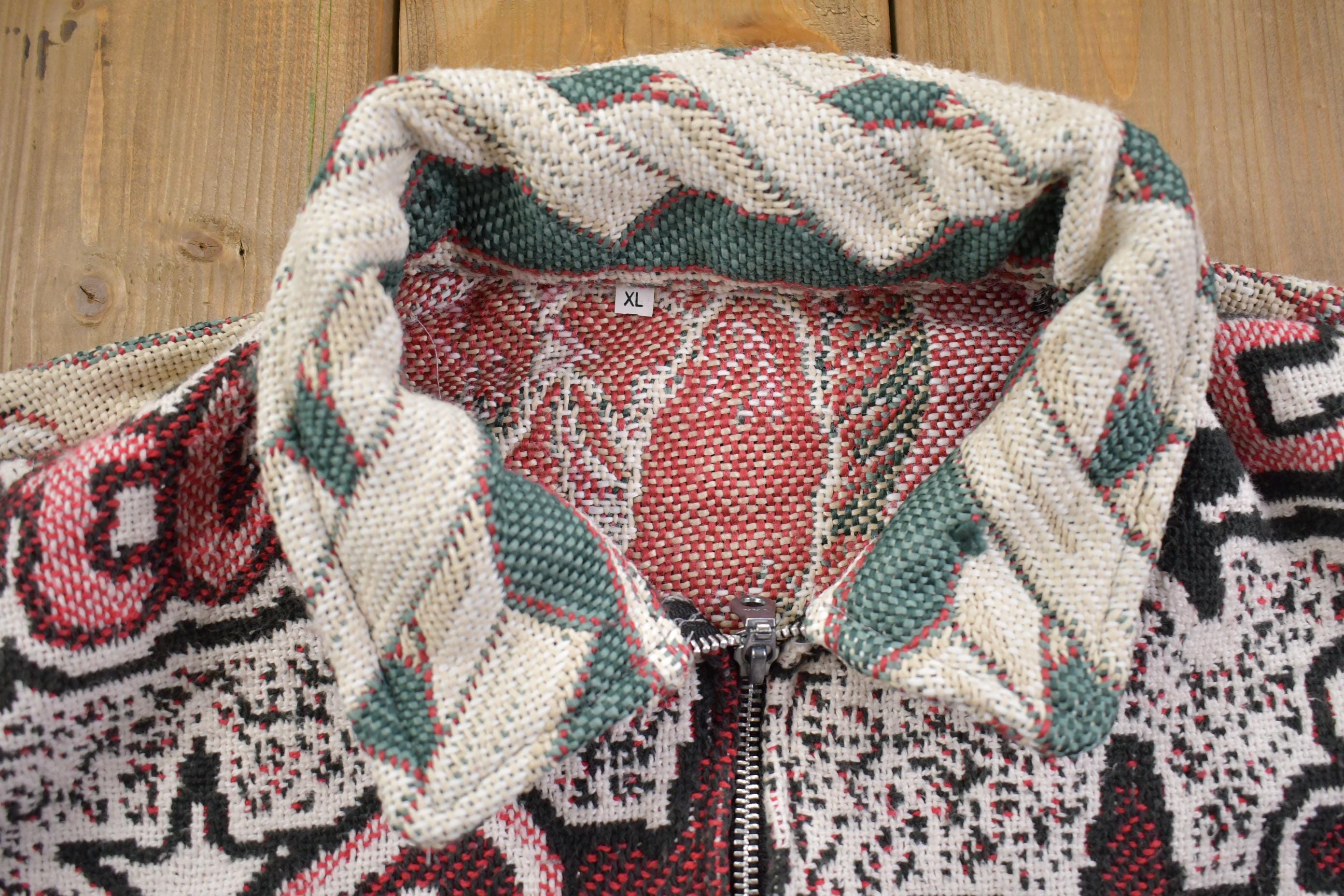 Vintage 1990s Knitted Print Light Jacket - XL