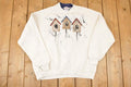 Vintage 1990s Cartoon Birdhouses Double Collar Graphic Print Crewneck Sweatshirt Womens XL