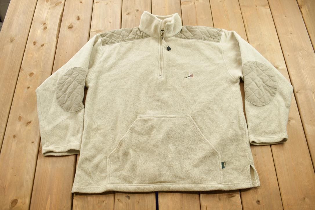 Vintage 1990s GEAR Fishing Theme Embroidered Quarter Zip Fleece Sweater