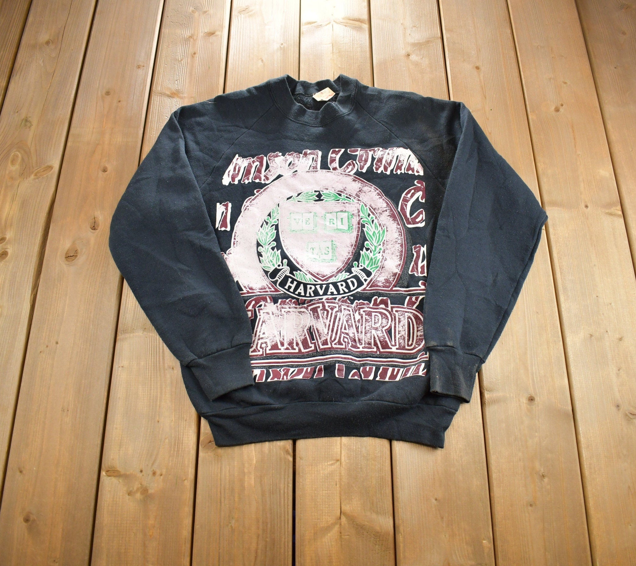 Vintage 1980s Harvard University Distressed Crewneck Made In USA