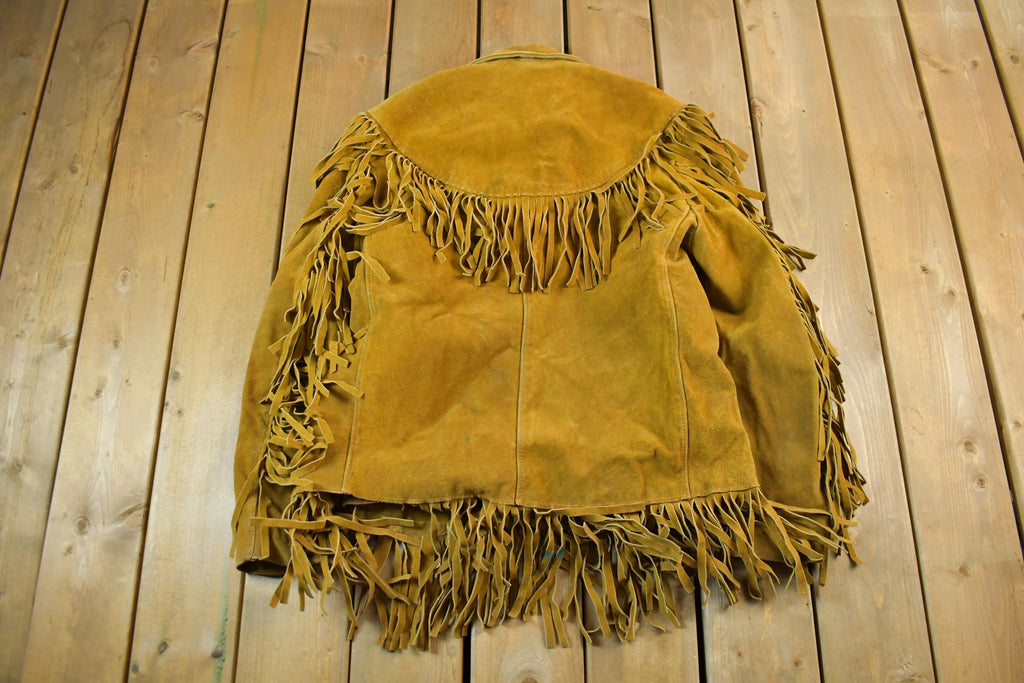 Vintage 1960s Sprung Genuine Leather Western Fringe Jacket Mens 44
