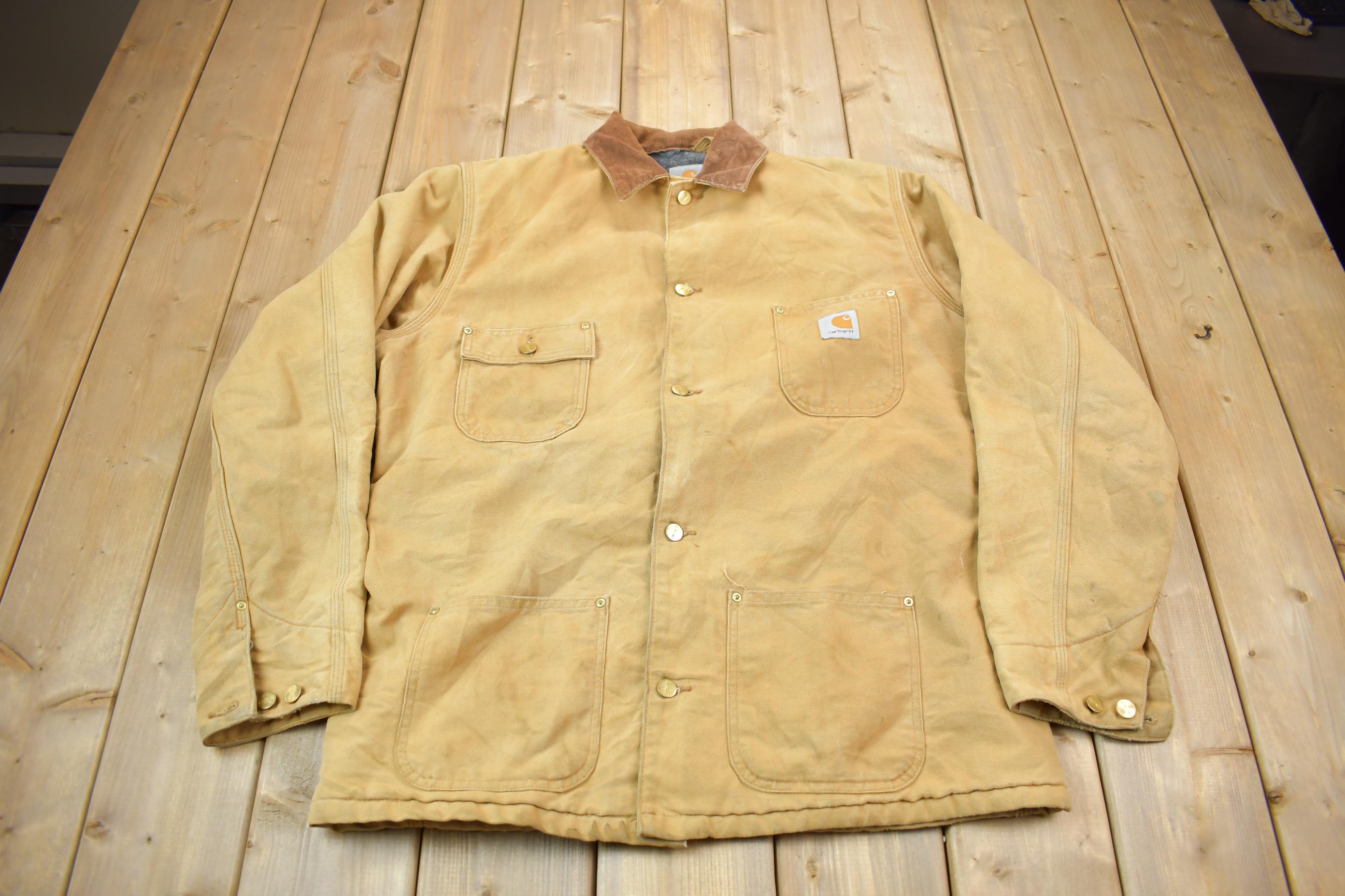 Vintage 1990s Carhartt Blanket Lined Button up Chore Coat Made In USA Size 44 Tall