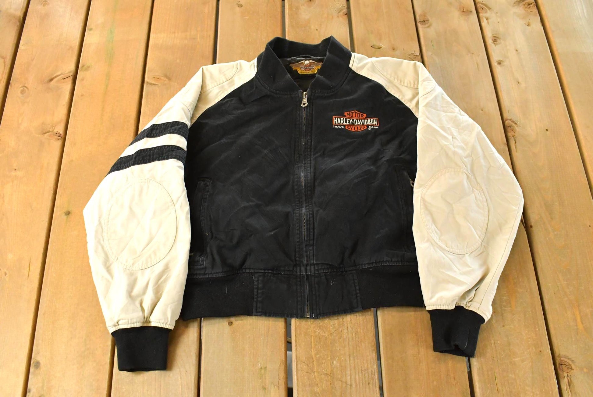 Vintage 1990s Harley Davidson Embroidered Motorcycle Bomber Jacket Men's Short Medium