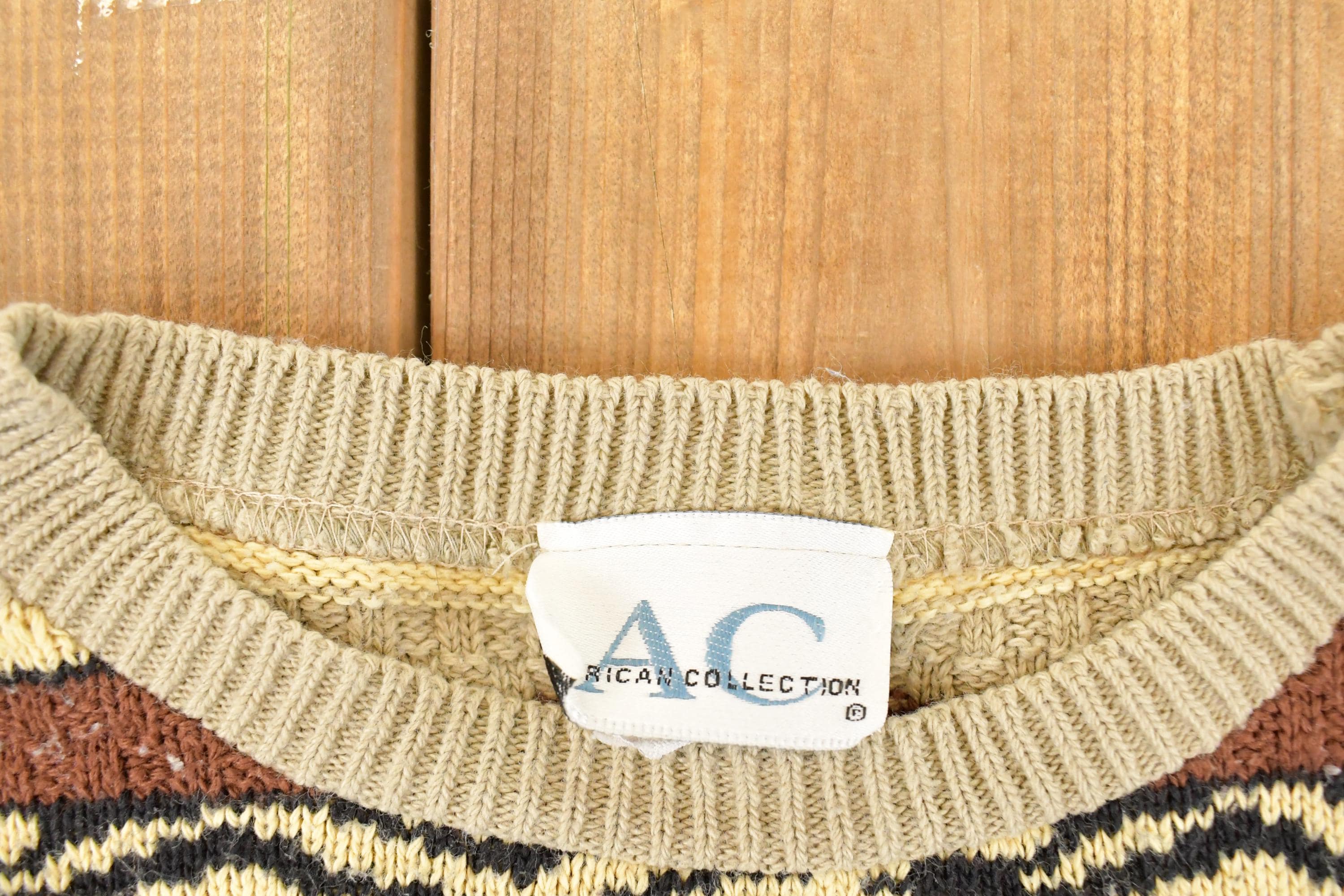 Vintage 1990s Rican Collection Abstract Striped Knit Crewneck Sweater Womens L