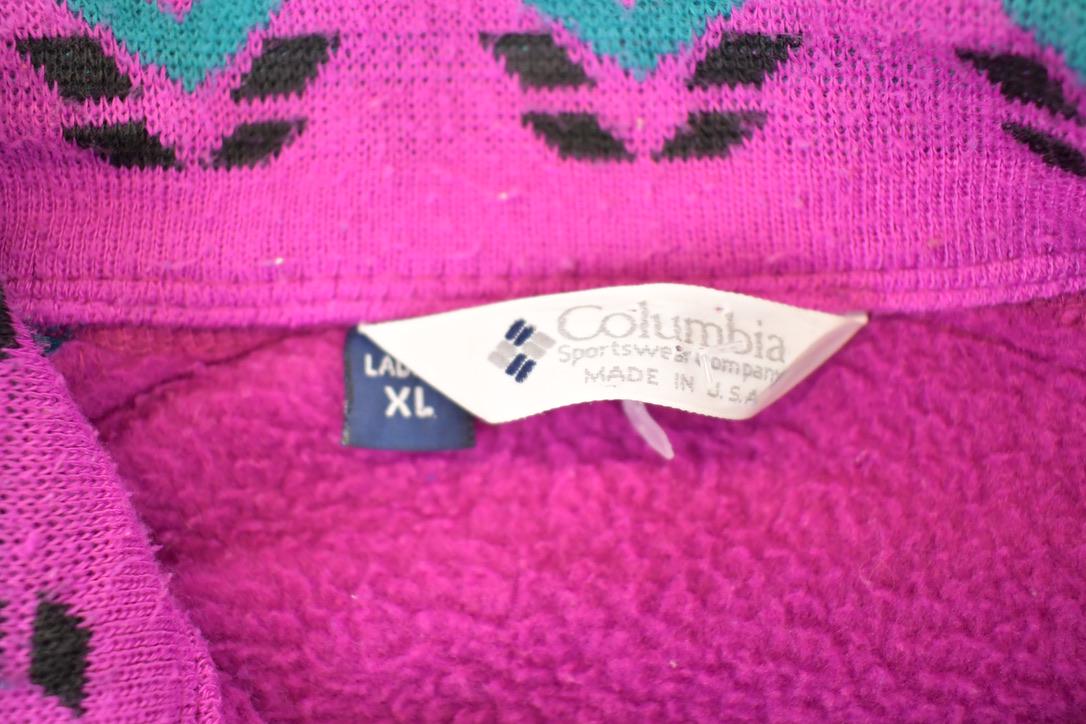Vintage 1990s Columbia Sportswear Abstract Collar Fleece Outdoorsman Sweater Women's XL