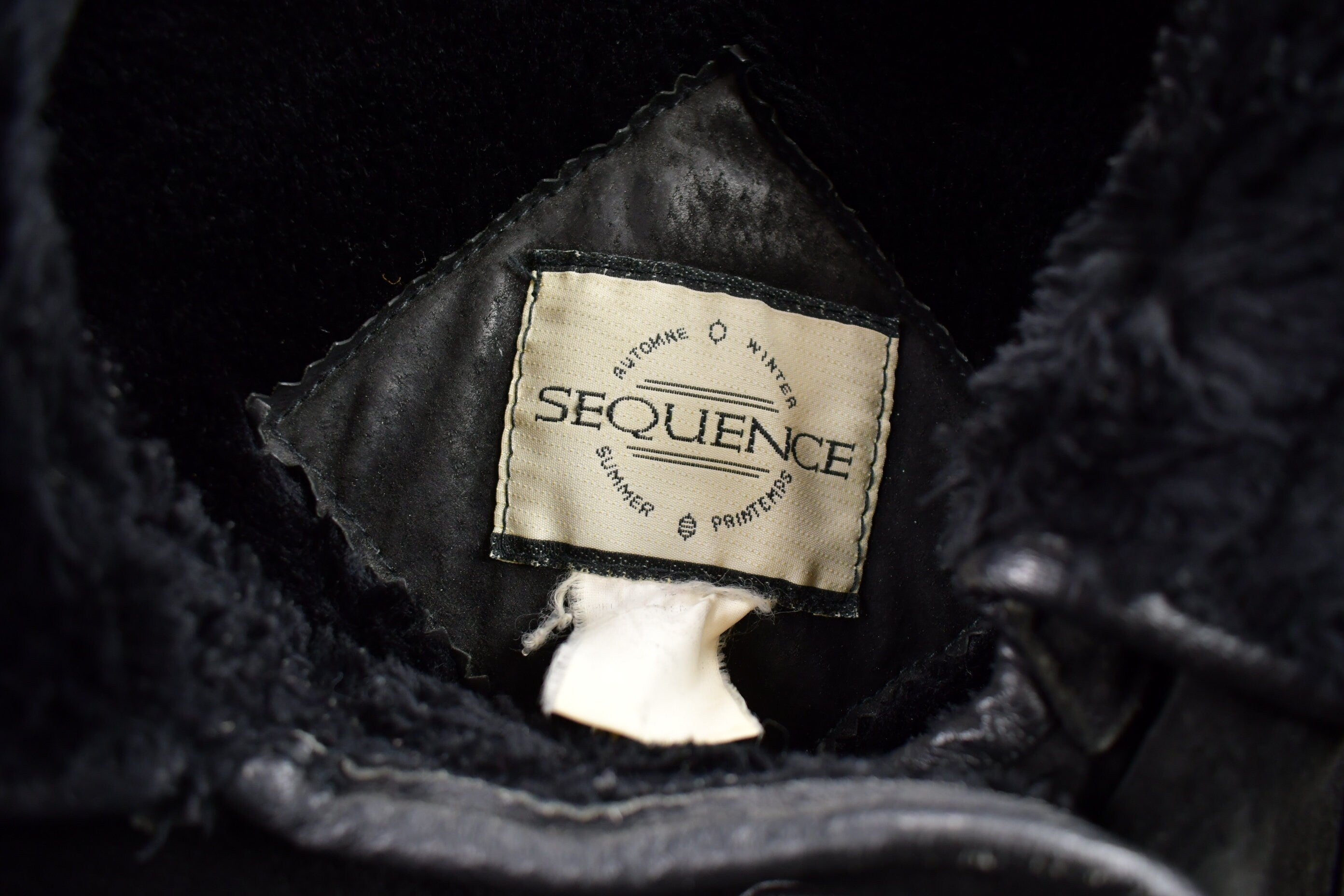 Vintage 1980s Sequence Authentic Black Shearling Fur Jacket