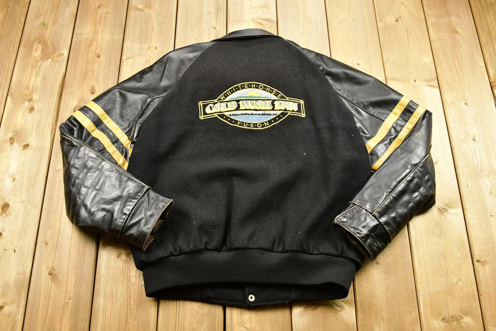 Vintage 1990s Whitehorse Yukon Gold Rush Inn Leather Varsity Jacket
