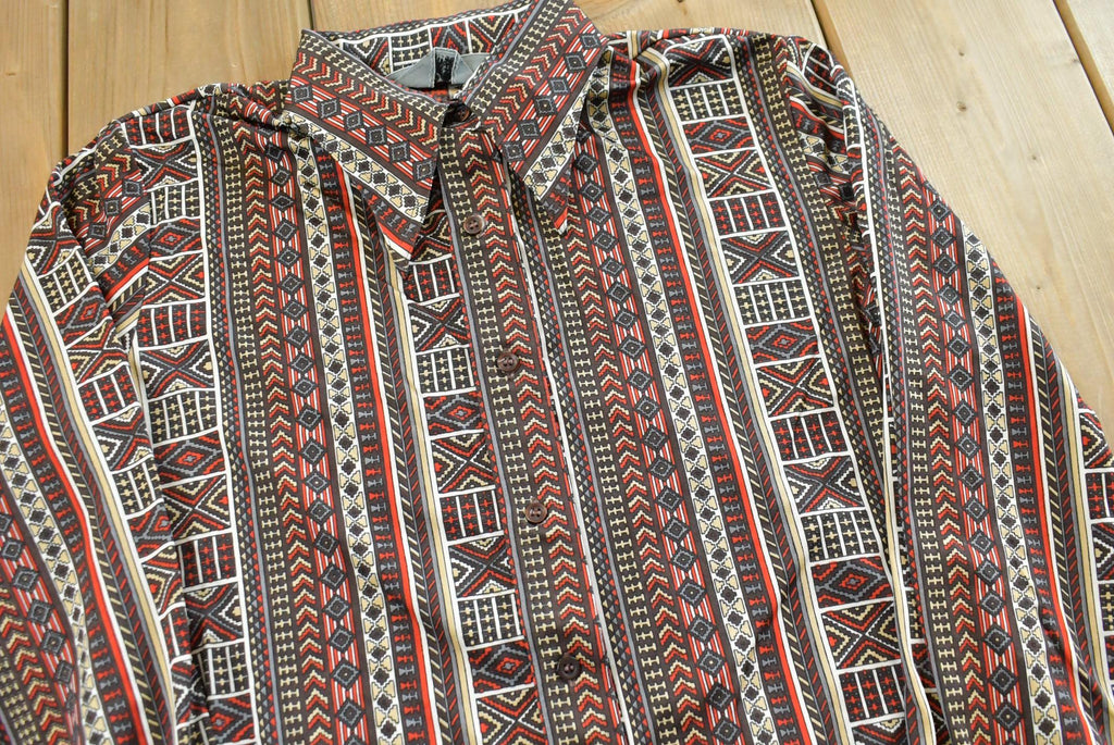 Vintage 1970s Joyce Striped Geometric Abstract Button Up Shirt Womens M /