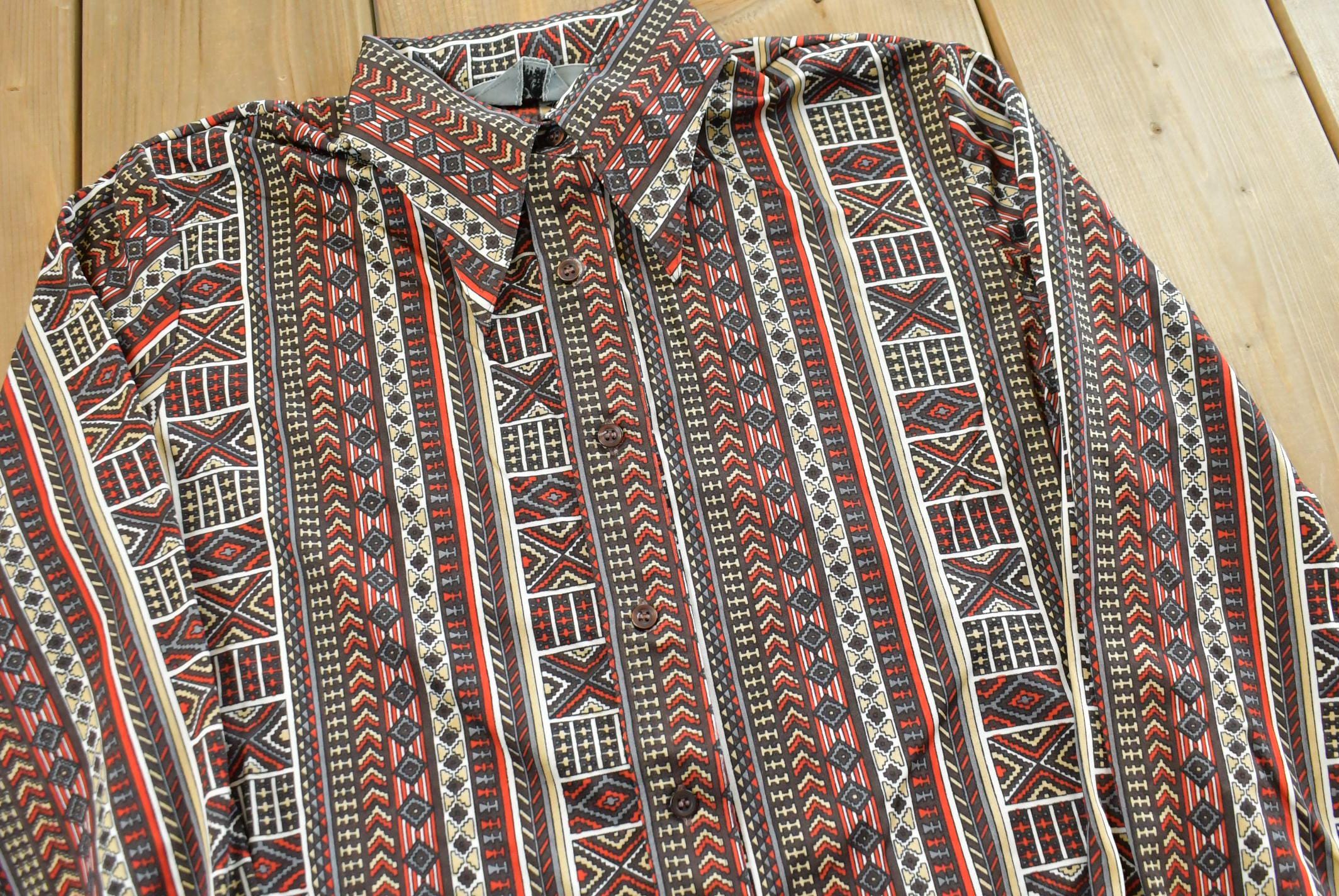 Vintage 1970s Joyce Striped Geometric Abstract Button Up Shirt Womens M /