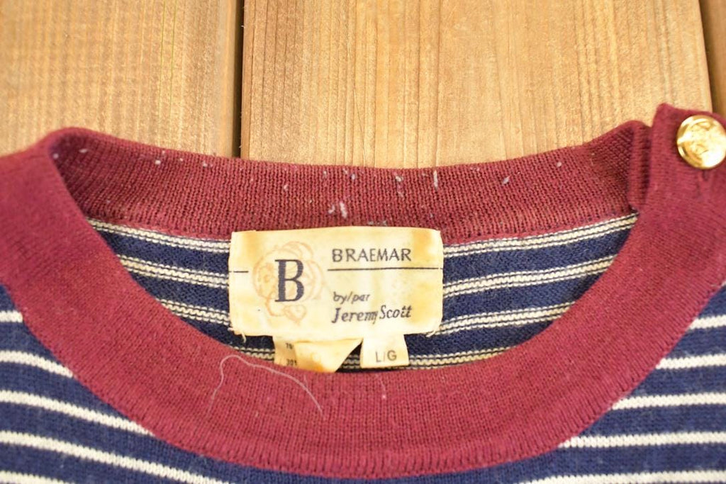 Vintage 1990s Braemar By Jeremy Scott Striped Knit Cardigan Boating Sweater Women's L