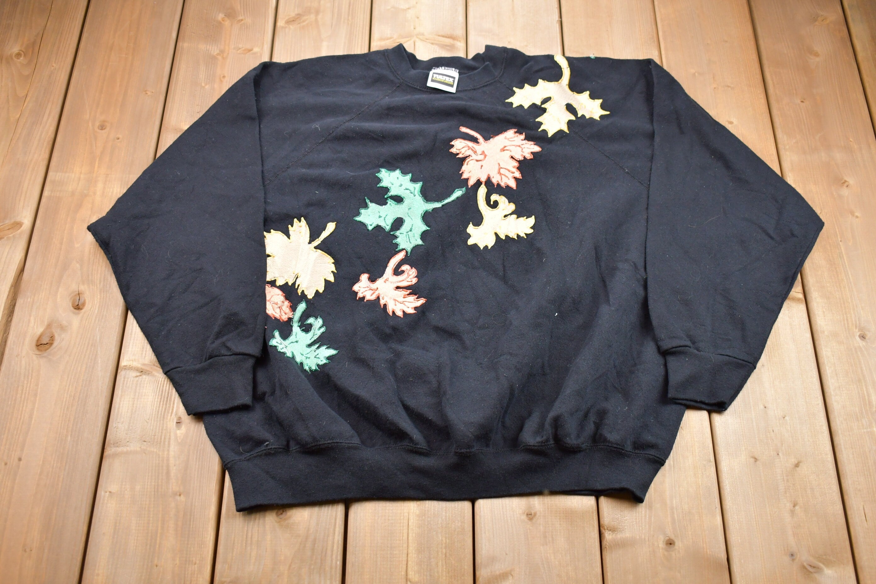 Vintage 1990s Tultex Fall Leaves Graphic Crewneck Sweatshirt