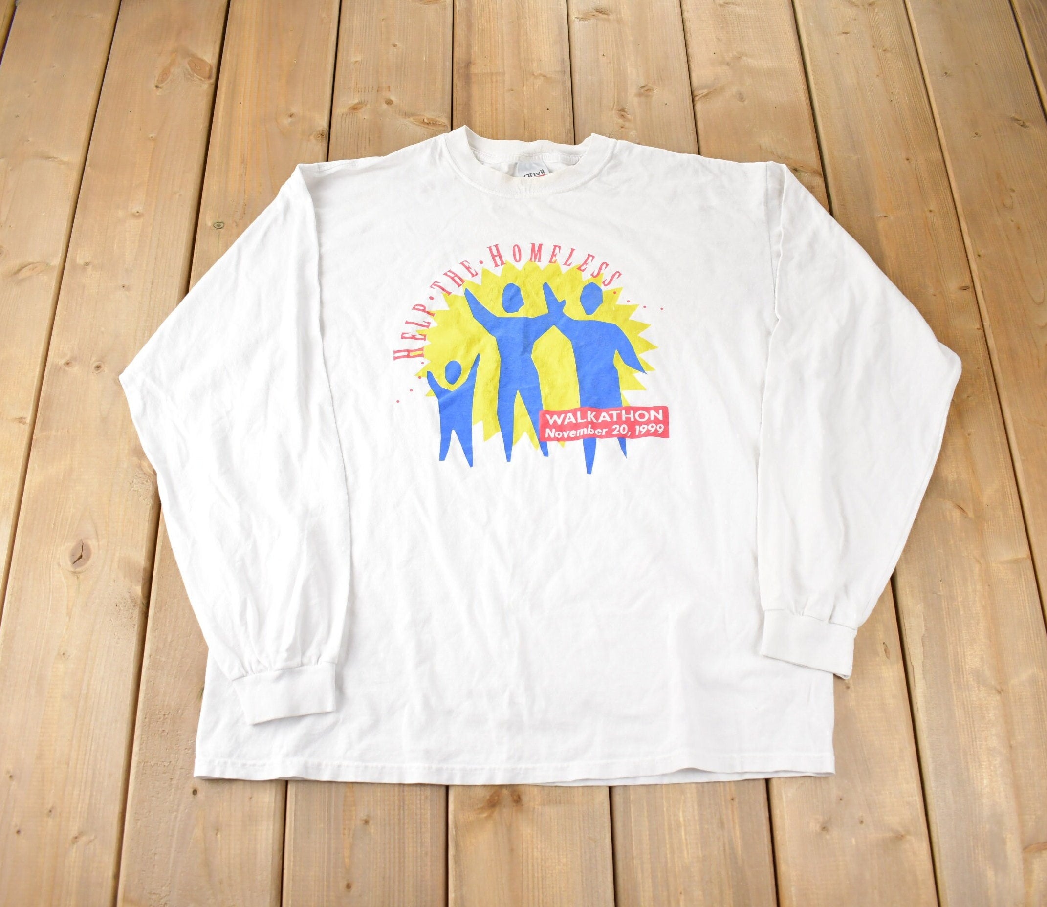 Vintage 1999 Help The Homeless Walkathon Souvenir Travel Long T Shirt Made In USA