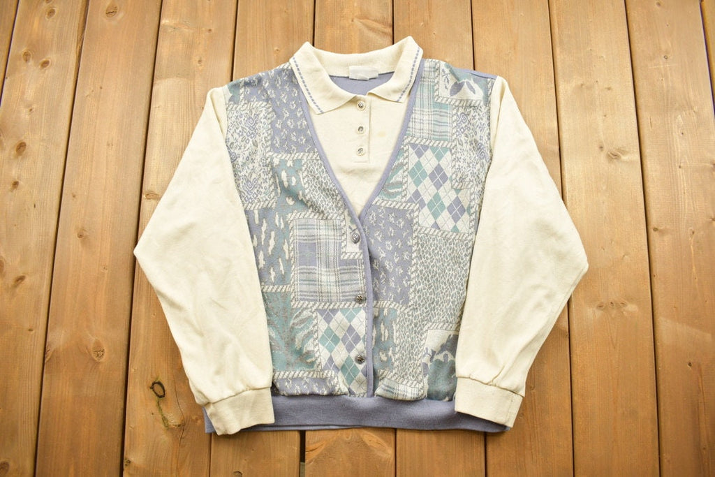 Vintage 1990s Cute Quarter Button Collared Sweater