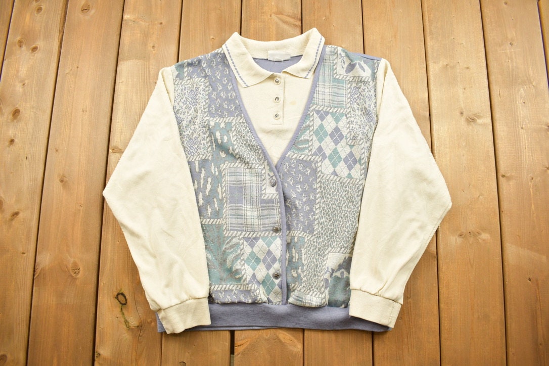Vintage 1990s Cute Quarter Button Collared Sweater