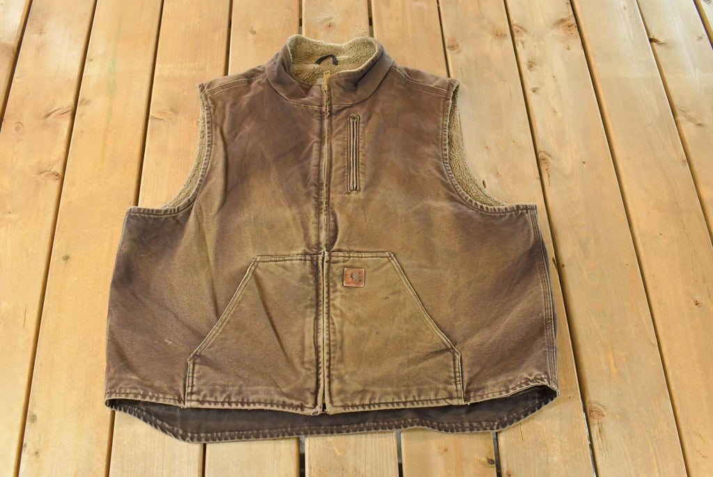 Vintage 2000s Carhartt Sun Faded Distressed Sherpa Lined Jacket Vest Mens 2XL