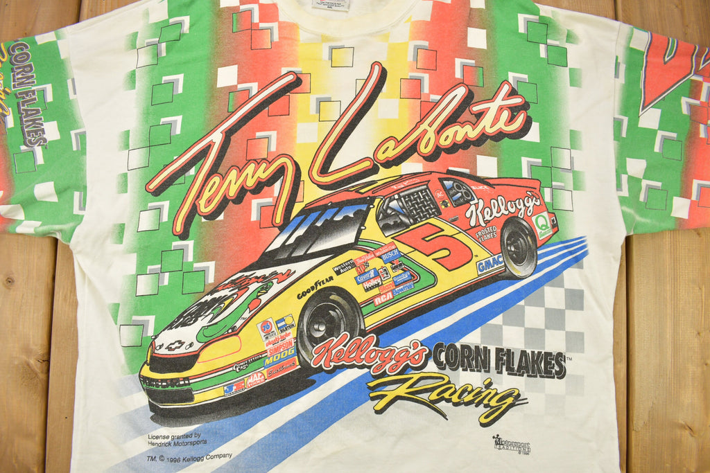 Vintage 1996 Terry Labonte All Over Print Kellogg's NASCAR Racing T-Shirt