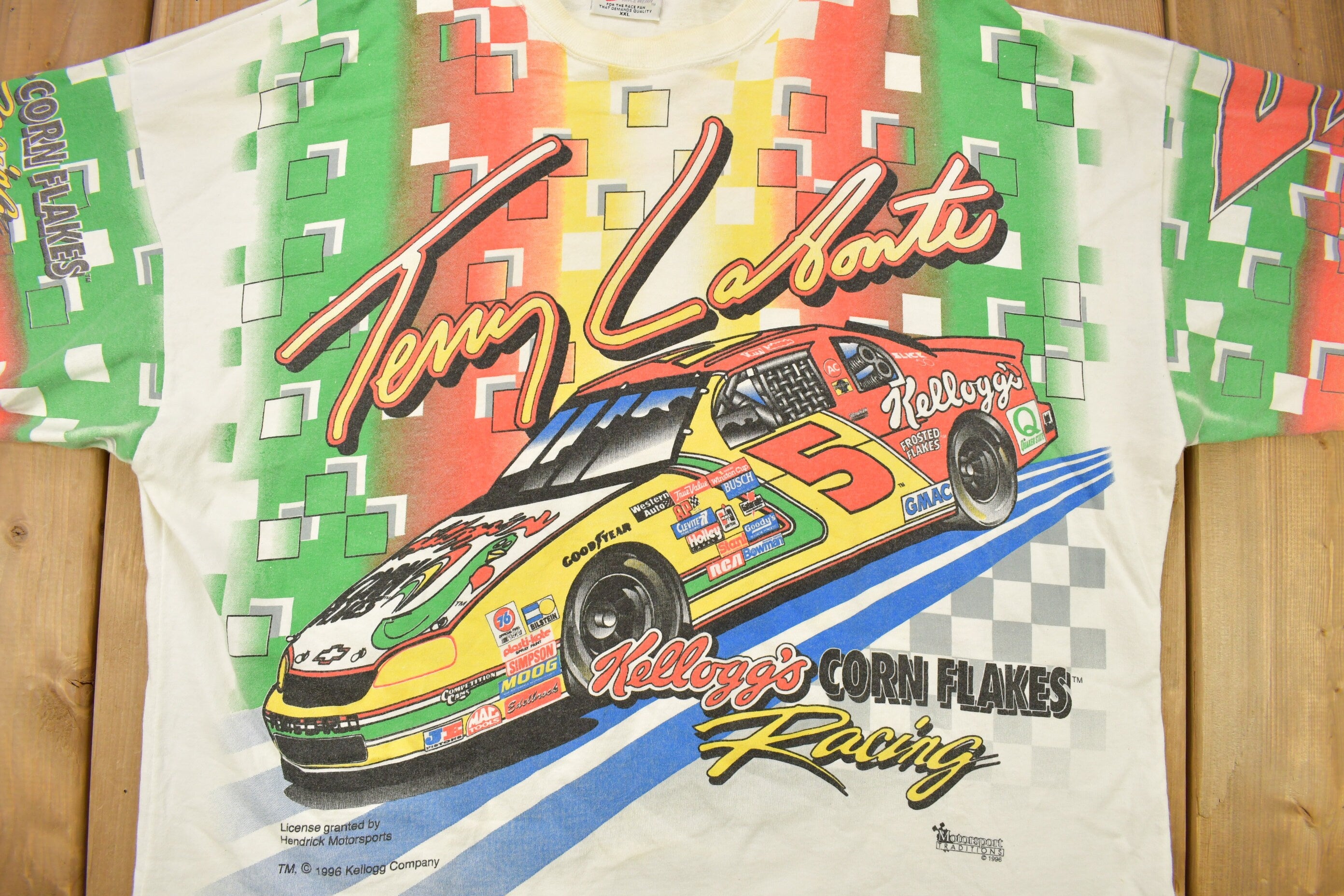 Vintage 1996 Terry Labonte All Over Print Kellogg's NASCAR Racing T-Shirt