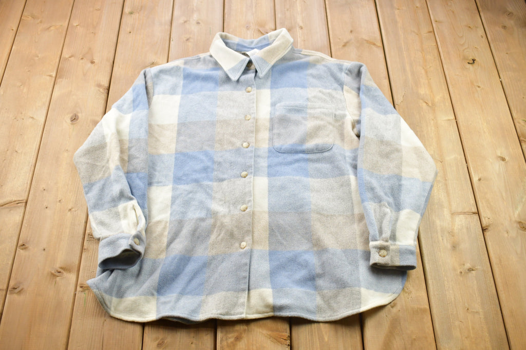 Vintage 1990s Light Blue Plaid Flannel Button Up Shirt