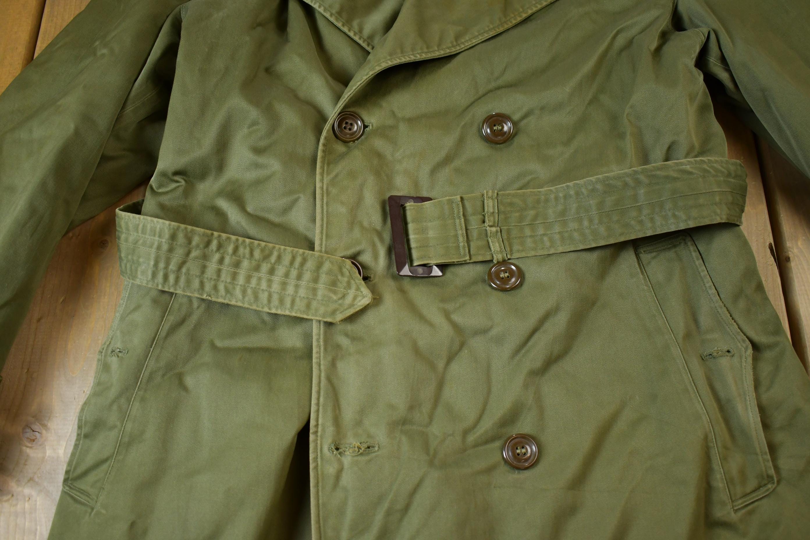 Vintage 1950S Military OG 107 Trench Coat with Liner