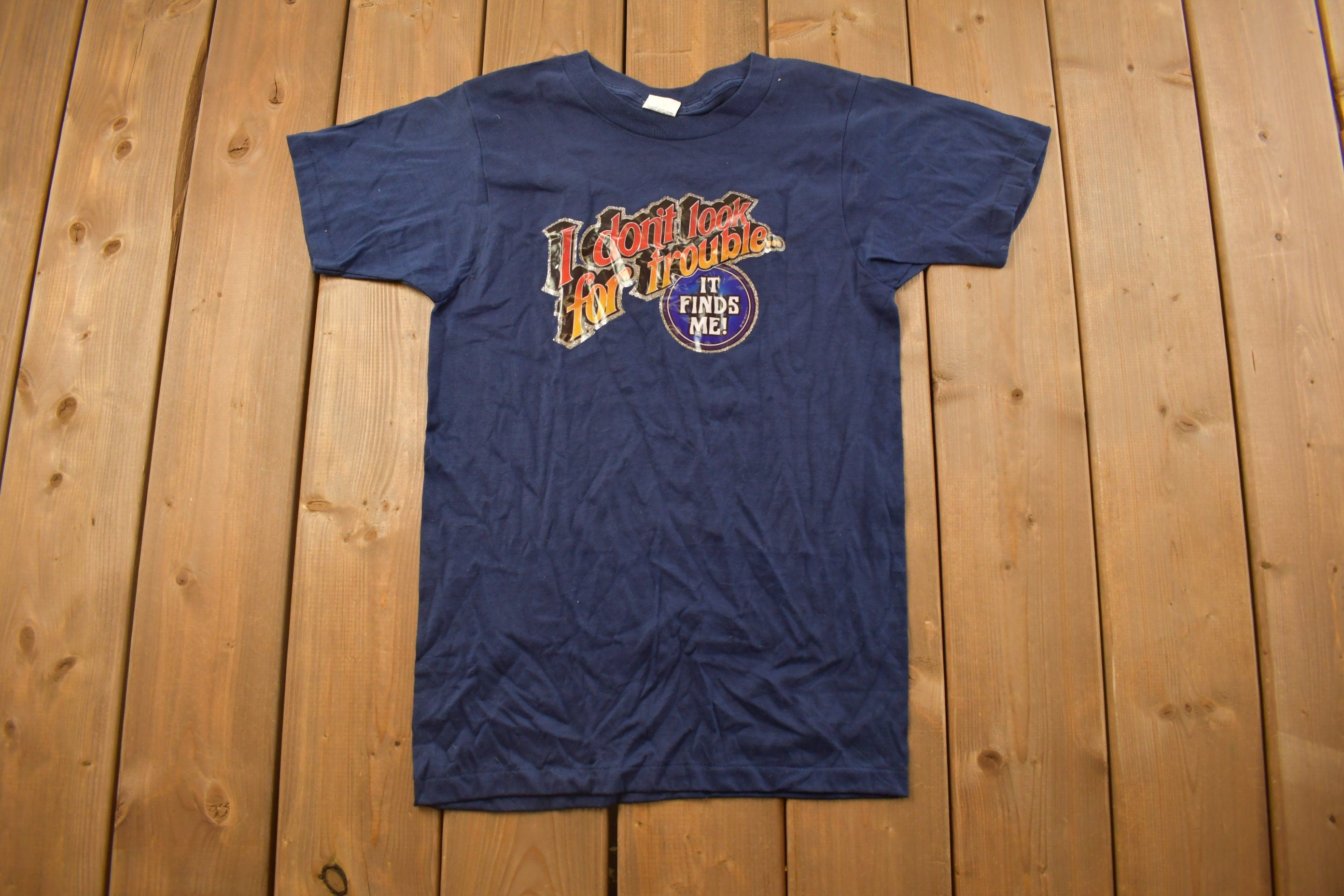 Vintage 1970s Looking For Trouble Graphic T Shirt