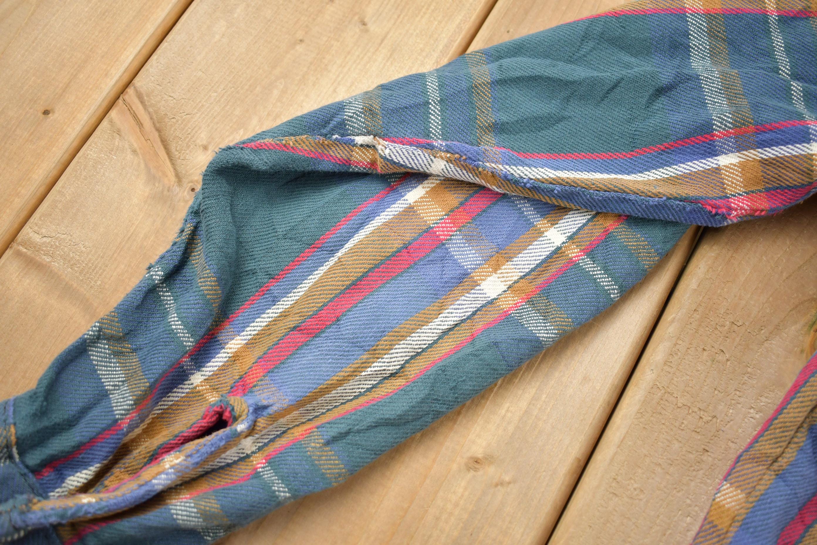 Vintage 1990s Five Brother Tall Man Forest Colored Plaid Button Up Flannel Shirt