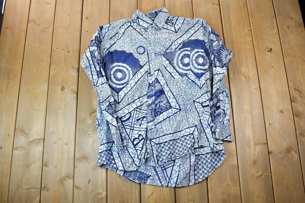 Vintage 1990s Crazy Pattern Abstract Button Up Shirt /