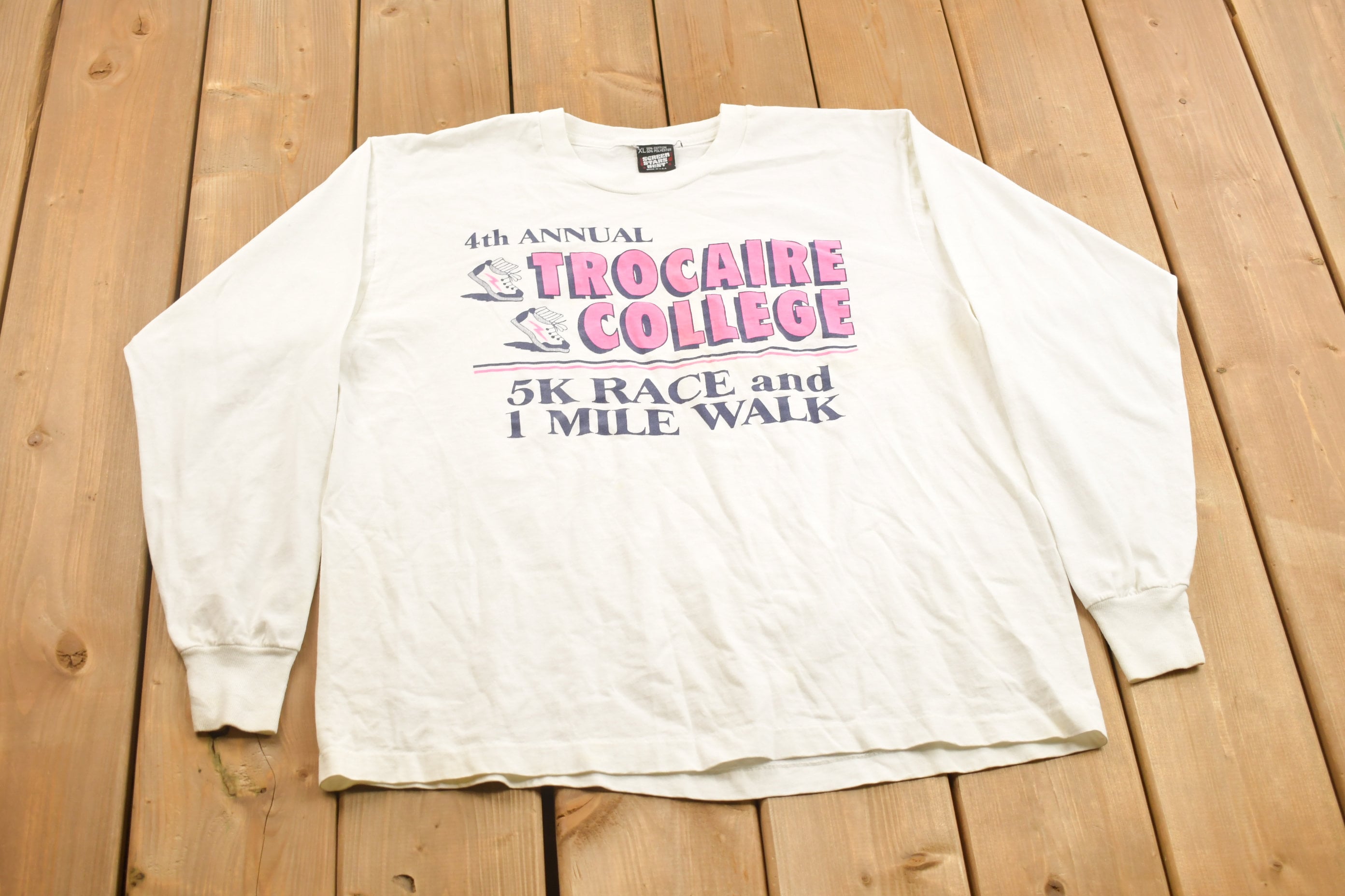 Vintage 1990s 4th Annual Trocaire College 5K Race Crewneck Long Sleeve Shirt