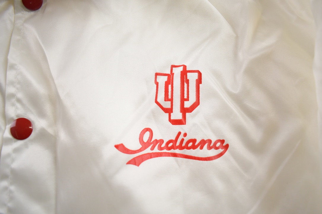 Vintage 1980s Indiana University Snap Button Satin Jacket Made In USA Size XL