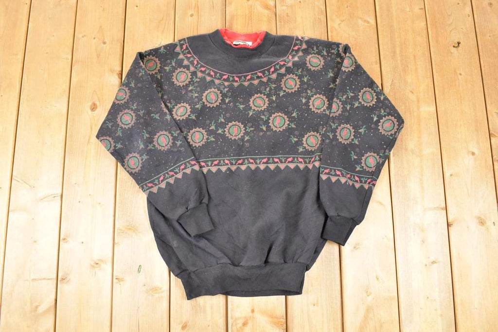 Vintage 1990s Artisans AOP Christmas Double Collar Crewneck Sweatshirt Men's M