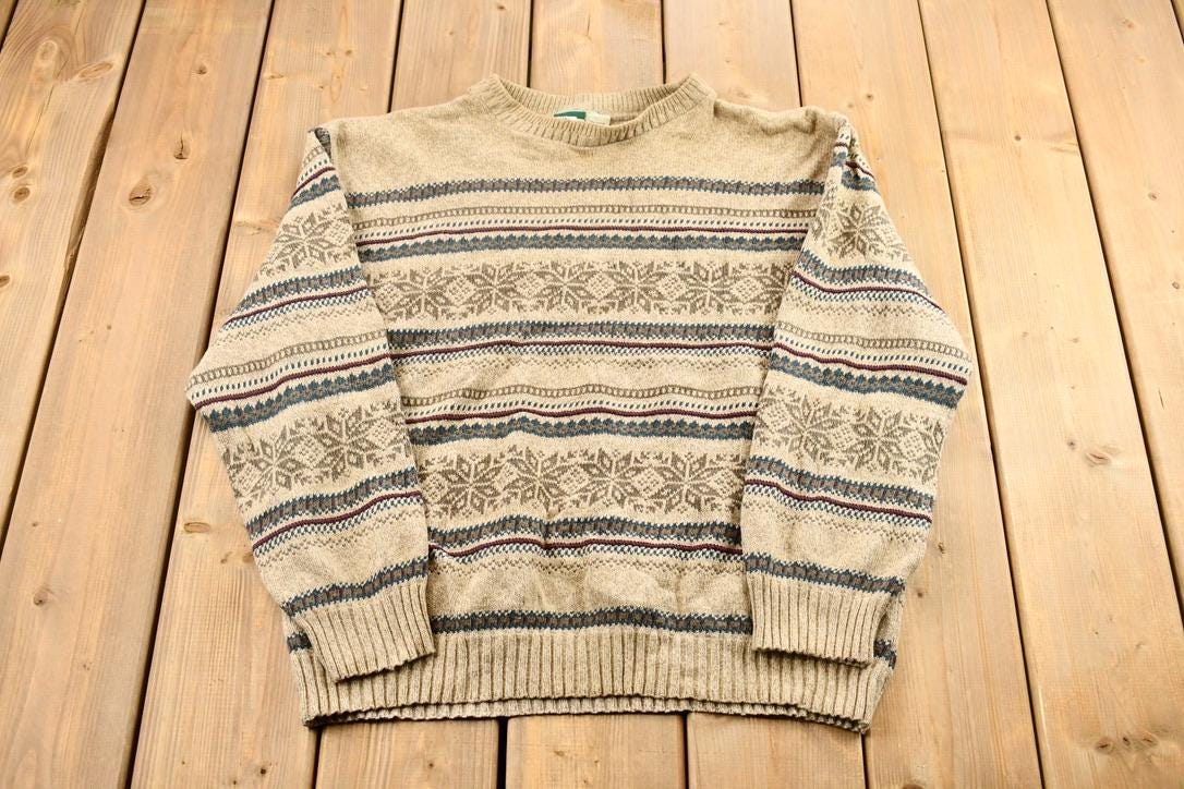 Vintage 1990s Falls Creek Striped Winter Pattern Knit Crewneck Sweater