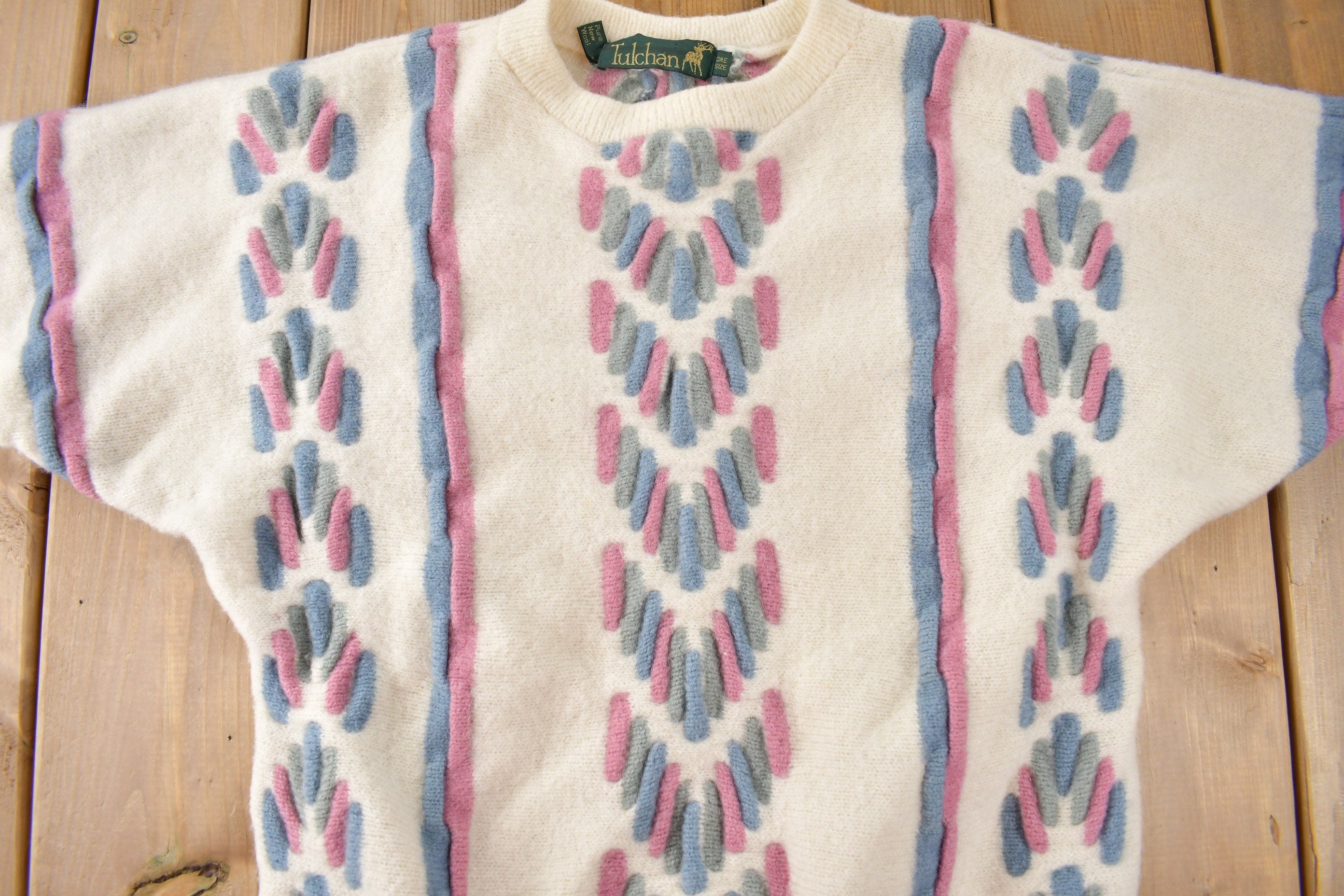 Vintage 1990s Tulchan 100% Wool Knit Sweater one Size Fits All