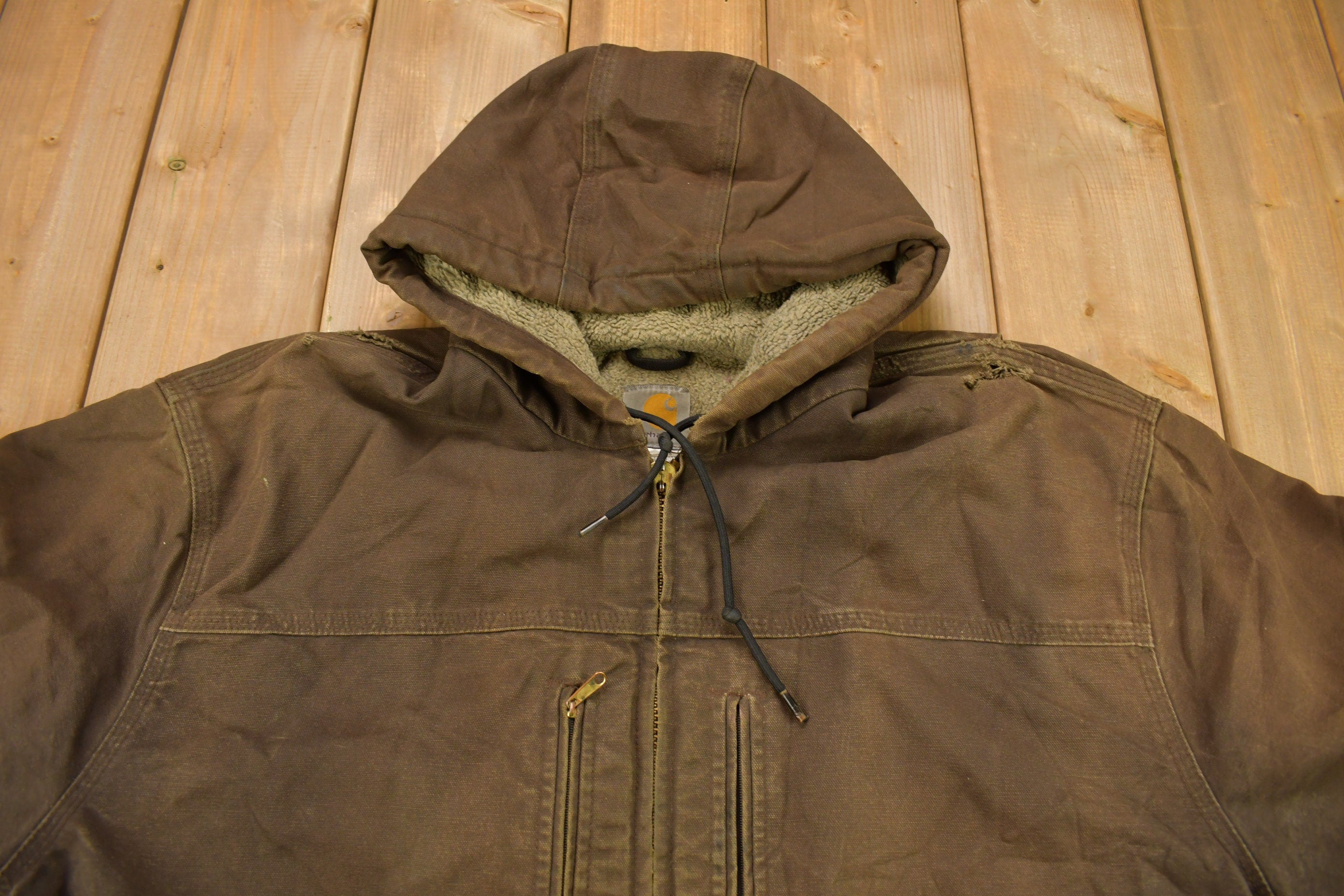Vintage 1990s Carhartt Chocolate Brown Fleece Lined Work Jacket