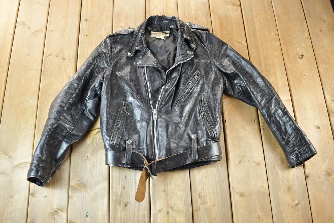 Vintage 1960s Harley Davidson Leather Motorcycle Jacket With Belt Made In USA