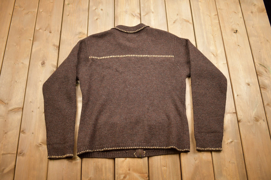 Vintage 1990s Ivy Living Wool Zip Up Hand Embroidered Sweater
