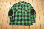 Vintage 1950s Aberdeen Green Buffalo Plaid Wool Button Up Shirt