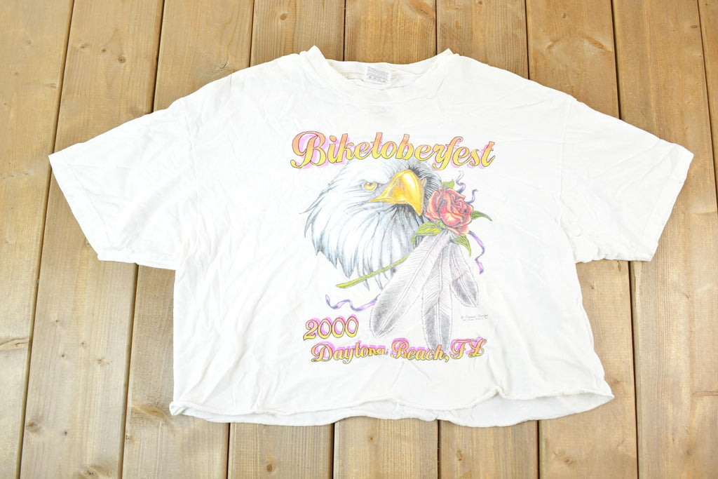 Vintage Y2K Biketoberfest Daytona Beach Eagle Head Souvenir T-Shirt Women's Cropped XL