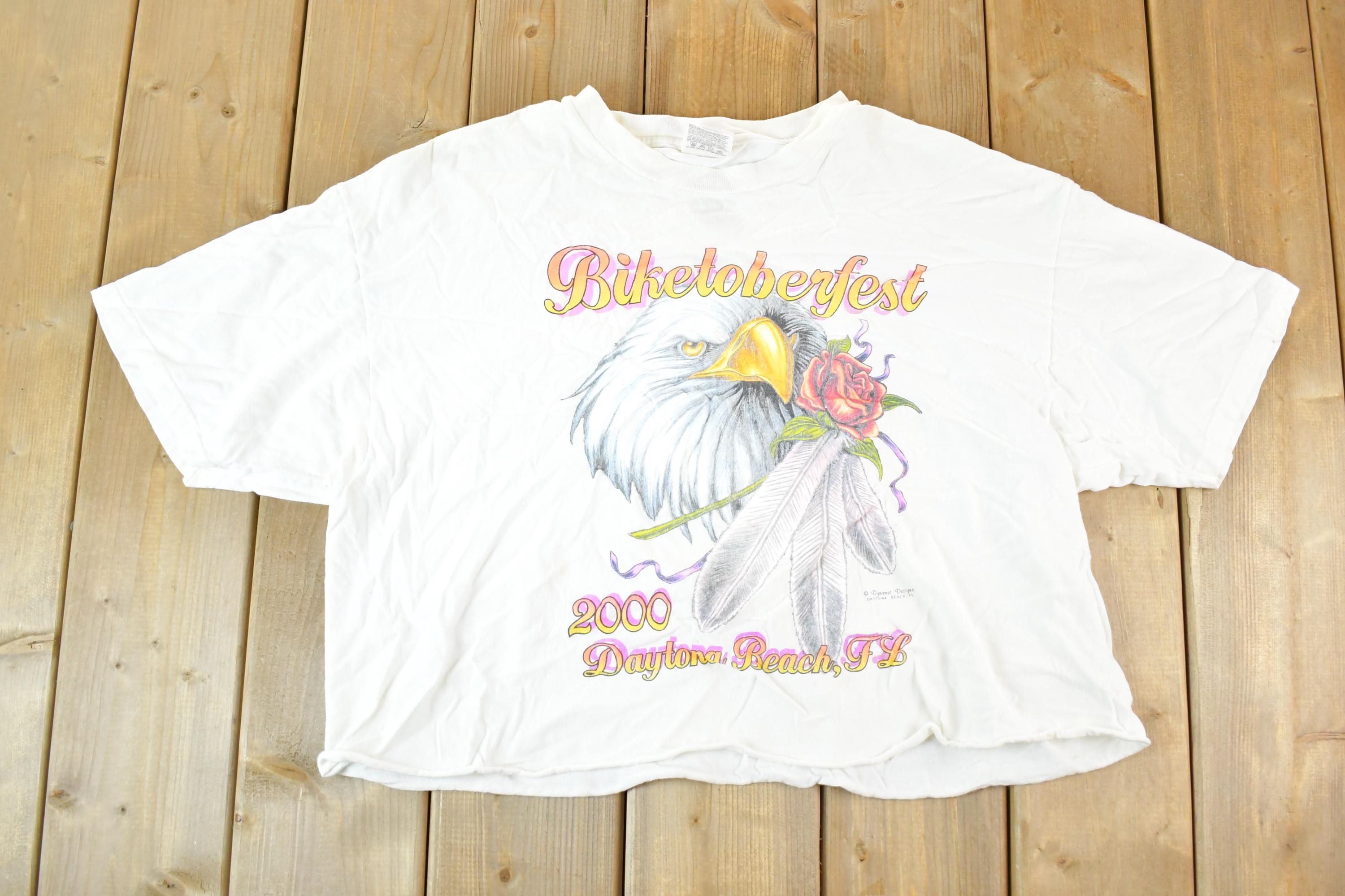 Vintage Y2K Biketoberfest Daytona Beach Eagle Head Souvenir T-Shirt Women's Cropped XL