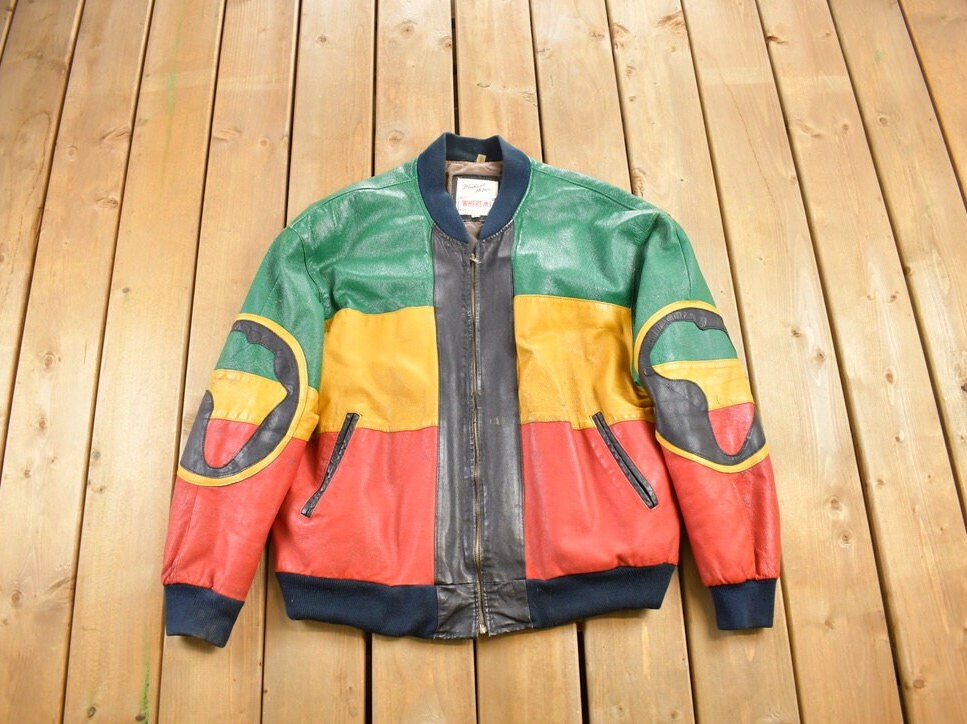 Vintage 1990s Michael Hoban Whermi Africa Themed Leather Jacket