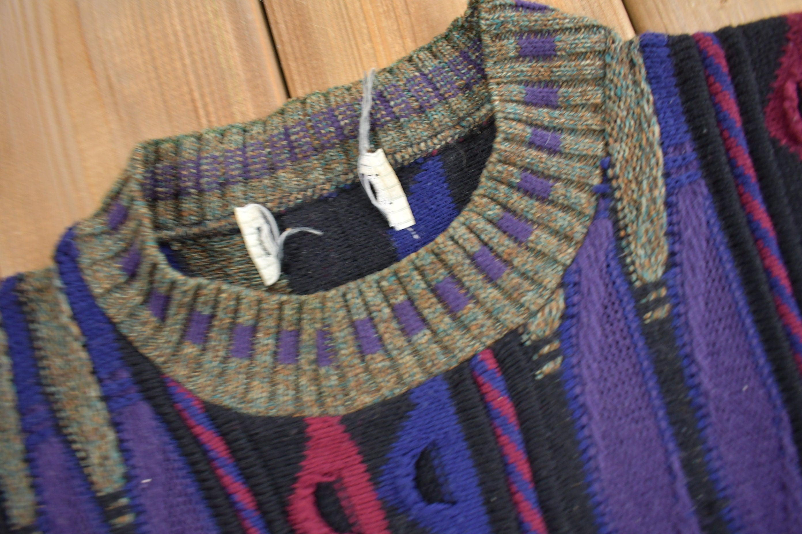 Vintage 1990s 3D Colored Cable Knit Crewneck Sweater