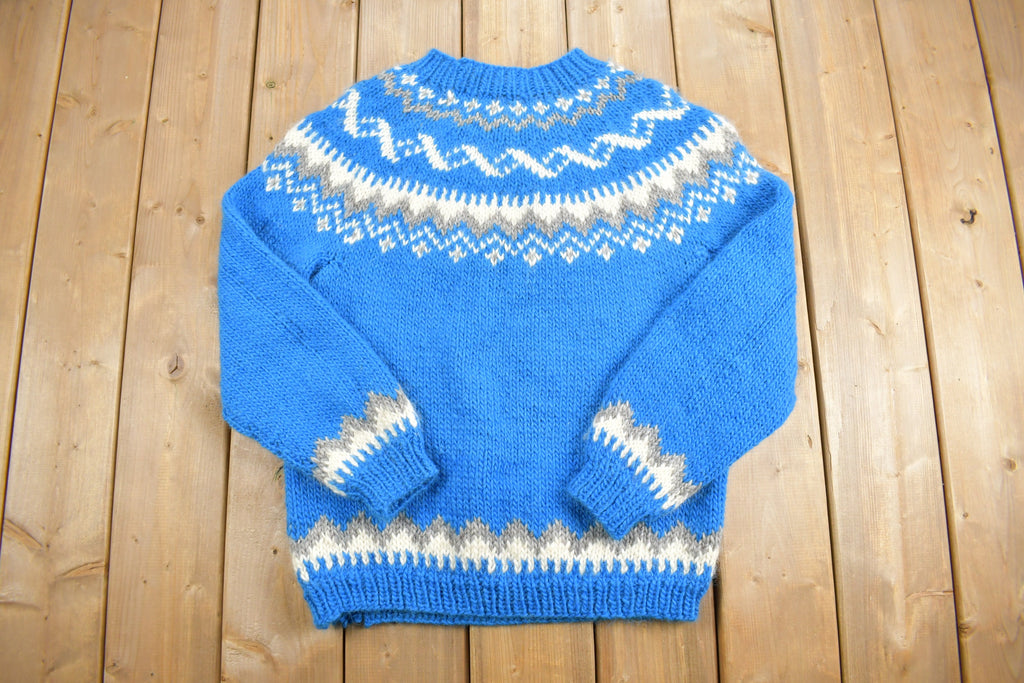 Vintage 1980s Hand Made 100% Wool Nordic Knit Sweater Apres Ski