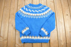 Vintage 1980s Hand Made 100% Wool Nordic Knit Sweater Apres Ski
