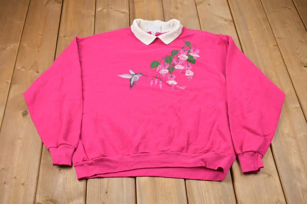 Vintage 1990s Morning Sun Bird Graphic Collared Sweatshirt / 90s Collared / Souvenir / Athleisure / Streetwear / Made In USA / Plants