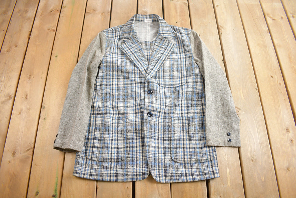 Vintage 1980s 100% Wool Plaid Blazer Jacket Size M