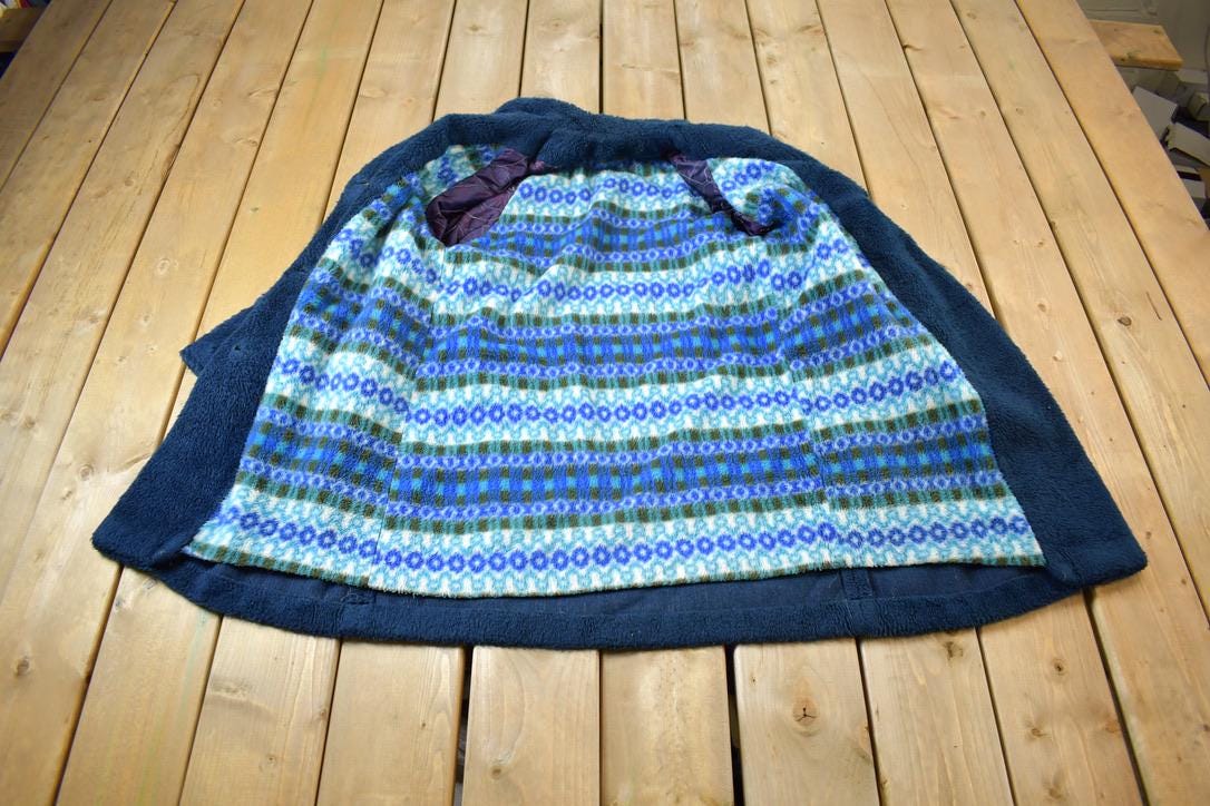Vintage 1980s Blue Button Up Faux Fur Coat