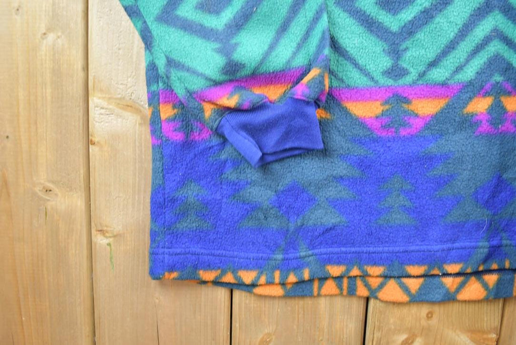 Vintage 1990s Fleece Abstract Print Great Outdoors Hoodie Sweater